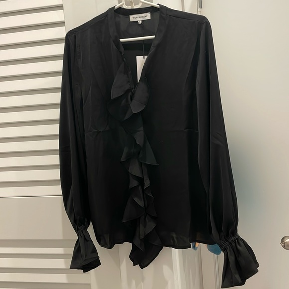 WeWoreWhat Tops - Black satin button down